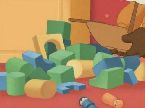 Little Brown Bear puts away his toys