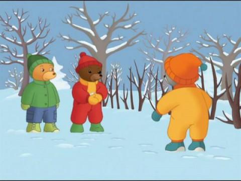 Little Brown Bear makes snowballs