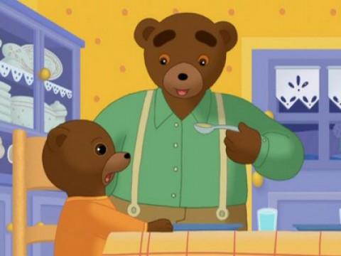 Little Brown Bear doesn't want to eat his soup