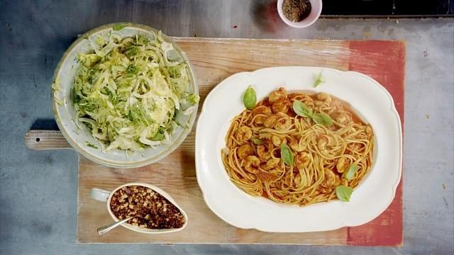 Lamb Lollipops and Prawn Linguini