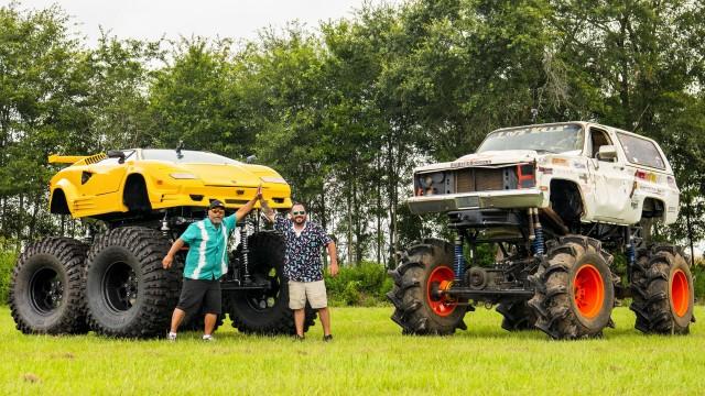 Two Lifted Lambo Mud Truck!