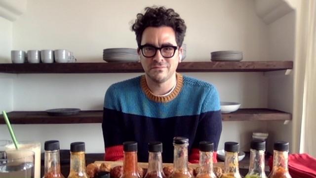 Dan Levy Gets Panicky While Eating Spicy Wings