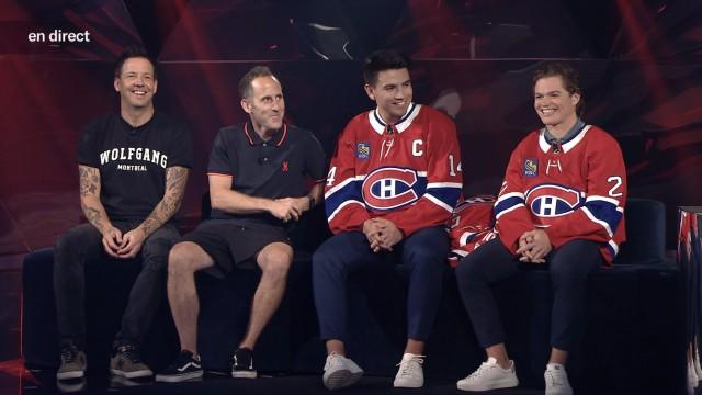 Simple Plan, Cole Caufield, Nick Suzuki, Guillaume Pineault et Mariana Mazza